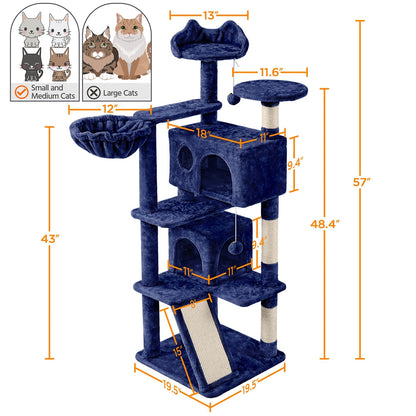 Arbre à chat multiniveaux de 145 cm avec 2 niches – poteaux à griffer en sisal, balle suspendue, plateforme ronde et échelle pour chatons et petits chats d'intérieur, 6 couleurs, cadeau de Noël pour les amoureux des chats