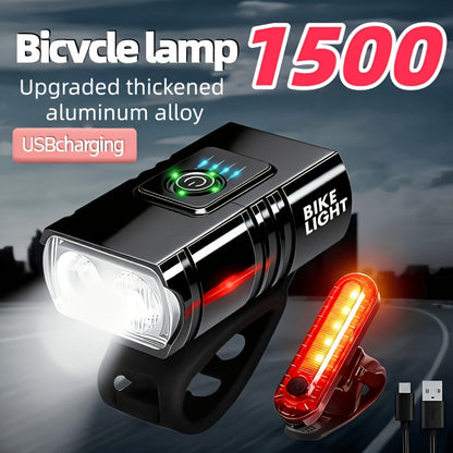 Ensemble d'éclairage de vélo ultra-lumineux rechargeable USB Type-C – Phare avant en alliage d'aluminium 6 modes & feu arrière 4 modes, éclairage LED pour vélo à charge rapide pour la conduite de nuit, le camping et la sécurité