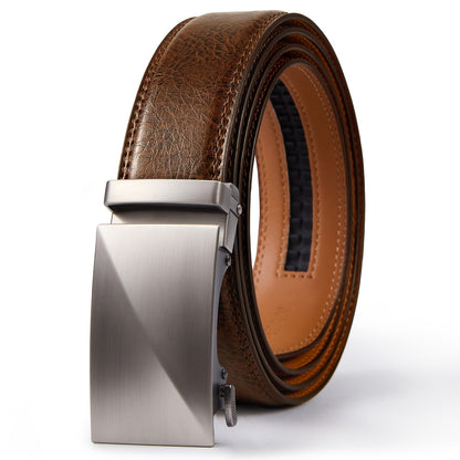 Ceinture à cliquet pour homme en cuir véritable 35 mm – Conception ajustable sans trou avec boucle automatique et coffret cadeau, tailles 28" à 52", ceinture décontractée et professionnelle pour homme en bleu marine, noir, marron