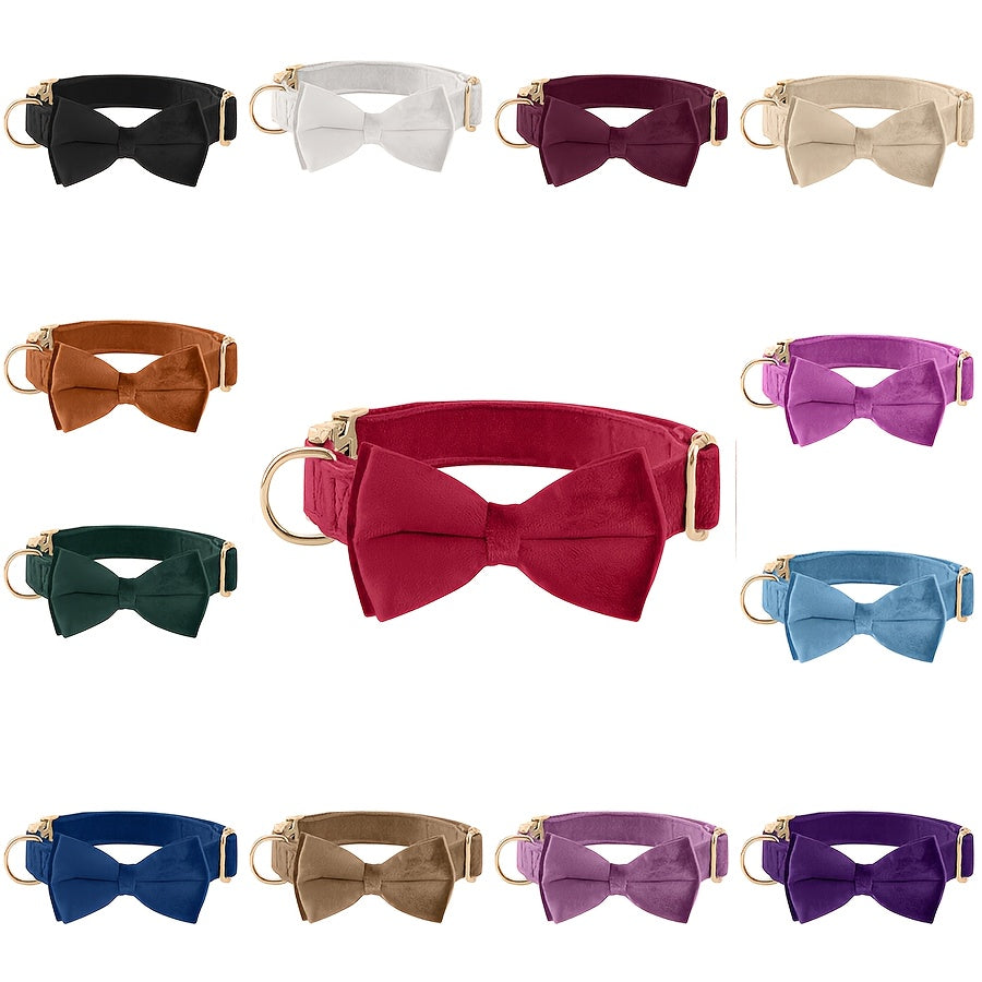 Collier avec nœud papillon pour chien en velours réglable avec boucle en métal - Collier avec nœud papillon mignon pour chiot, tailles S-XL pour chiens petits, moyens et grands, 12 couleurs, cadeau durable et élégant pour chien