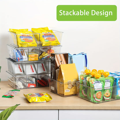 Ensemble de 6 bacs de rangement transparents en plastique pour cuisine, réfrigérateur, placard, garde-manger, snacks, épices et sachets de condiments