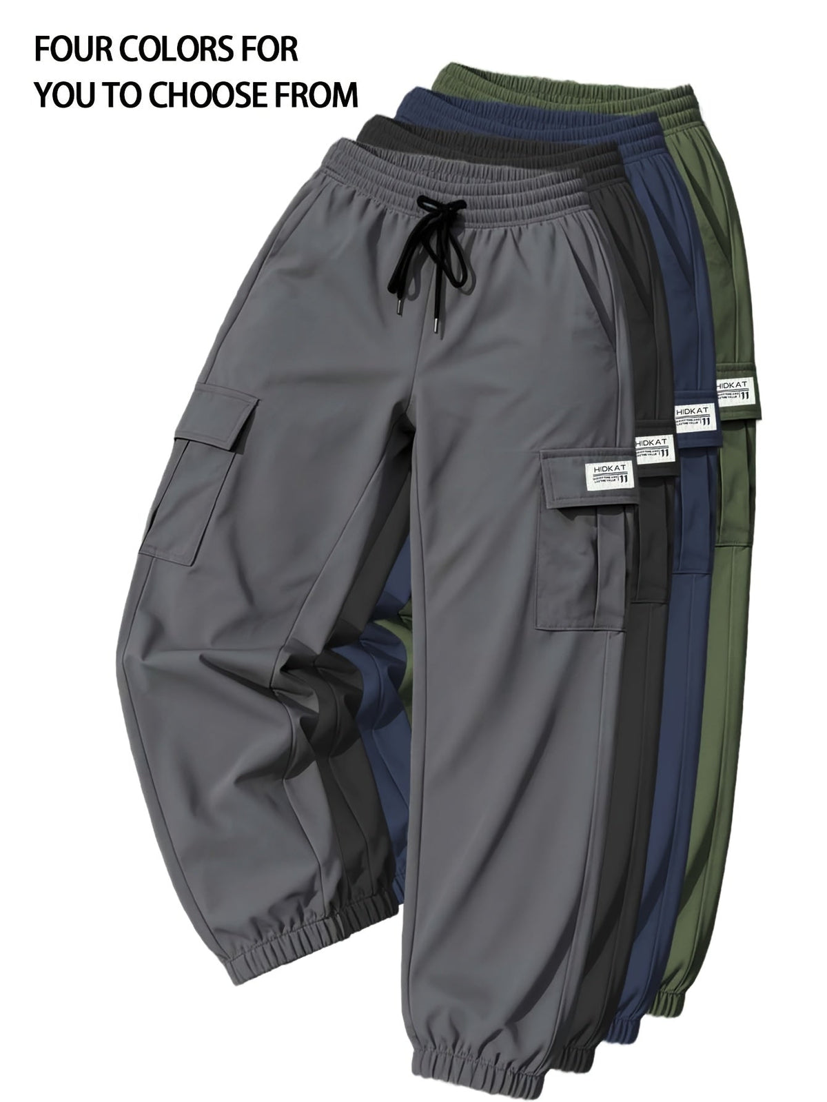 Pantalon cargo pour femme avec poches zippées – Taille élastique à cordon de serrage, grandes poches, pantalon décontracté pour l'extérieur, noir, gris, vert, bleu, XS-XXL