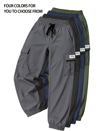 Pantalon cargo pour femme avec poches zippées – Taille élastique à cordon de serrage, grandes poches, pantalon décontracté pour l'extérieur, noir, gris, vert, bleu, XS-XXL
