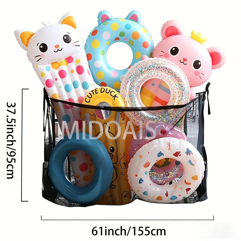 Grand sac de rangement pour piscine en filet avec cordon de serrage, 152 cm – Organisateur en filet robuste pour flotteurs gonflables, bouées, jouets de plage et accessoires de piscine, sac de transport imperméable et respirant