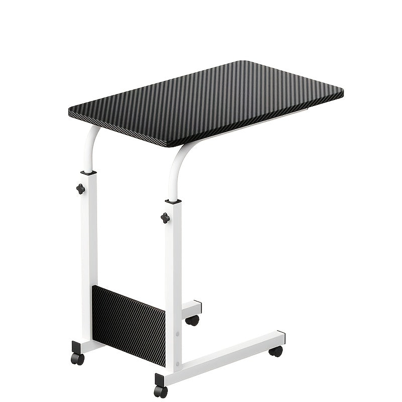 Table pour ordinateur portable réglable en hauteur avec 4 roulettes et double étagère – Bureau poste de travail mobile pour chevet, dortoir, bureau, salon, structure en acier robuste, design gain de place