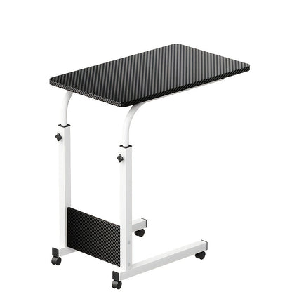 Table pour ordinateur portable réglable en hauteur avec 4 roulettes et double étagère – Bureau poste de travail mobile pour chevet, dortoir, bureau, salon, structure en acier robuste, design gain de place