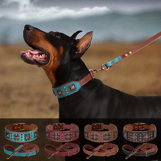 Collier pour chien en cuir clouté robuste pour chiens moyens et grands - Cuir véritable durable avec clous métalliques, réglable L XL XXL, 8 couleurs, collier pour chien solide pour le dressage et la promenade des grandes races