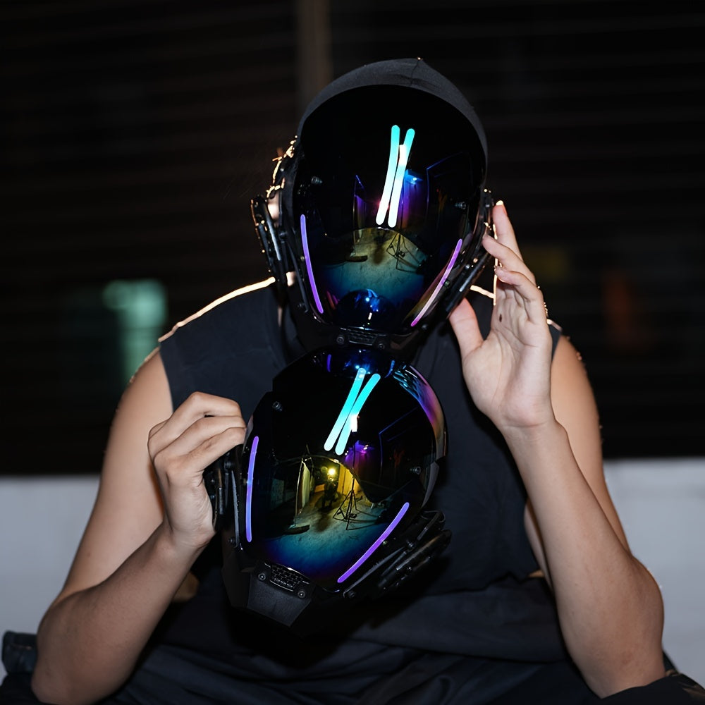 Ensemble masque mecha punk futuriste respirant, cagoule et sac à dos à cordon pour Halloween, cosplay, rave, festival, spectacle et photographie