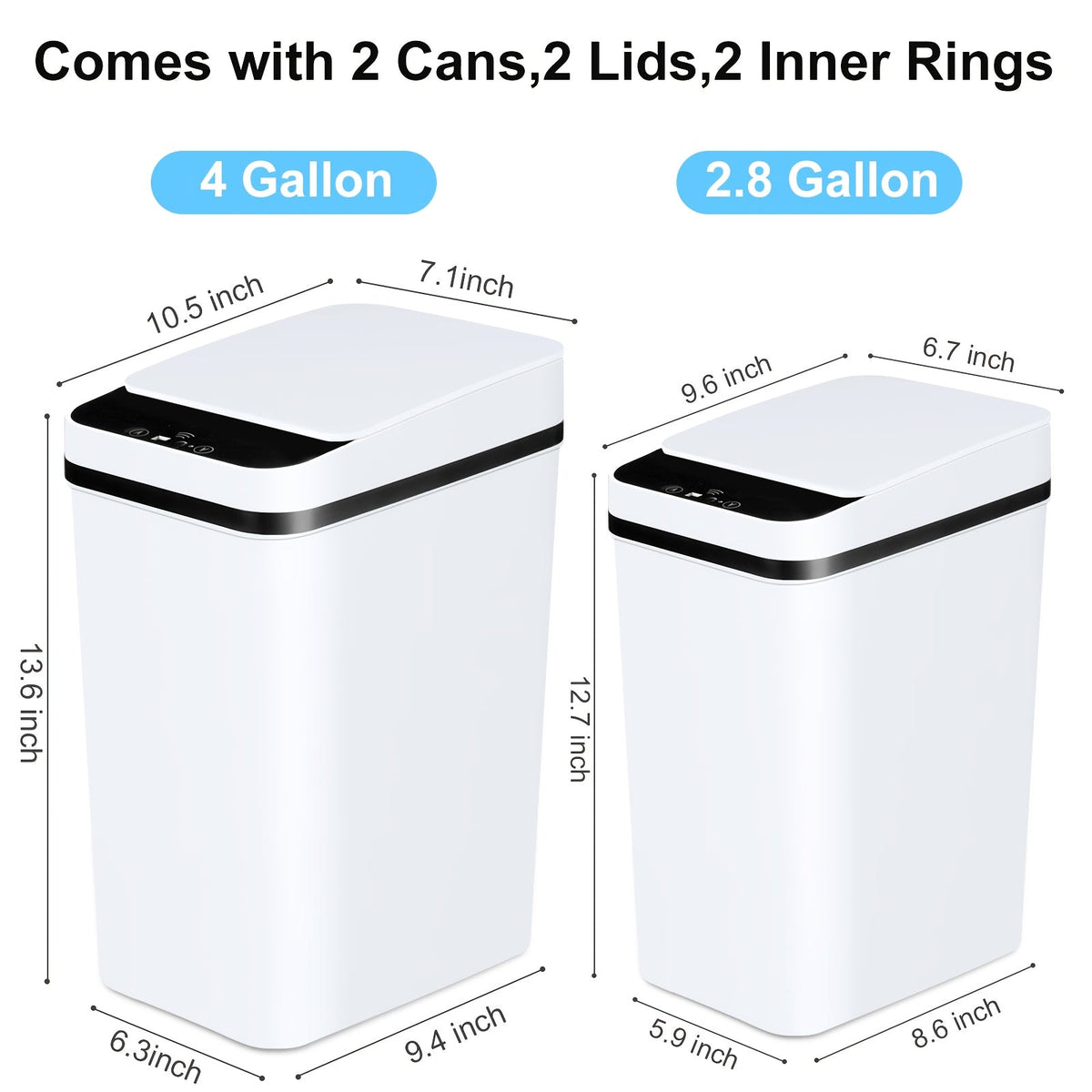 Lot de 2 poubelles automatiques sans contact – Poubelle à détecteur de mouvement avec couvercle de 15 L et 10,5 L, poubelle intelligente et fine pour salle de bain, chambre, bureau, cuisine, salon