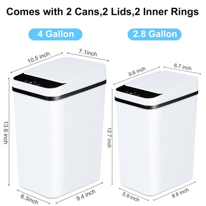 Lot de 2 poubelles automatiques sans contact – Poubelle à détecteur de mouvement avec couvercle de 15 L et 10,5 L, poubelle intelligente et fine pour salle de bain, chambre, bureau, cuisine, salon