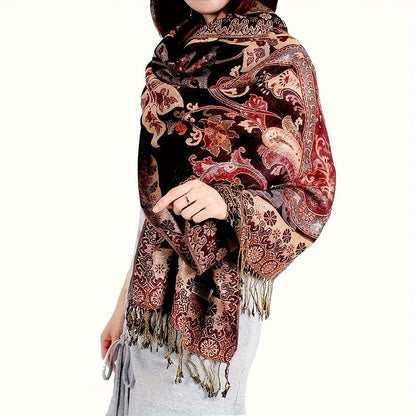 Écharpe châle en jacquard cachemire à motif cachemire avec franges pour femme, style bohème ethnique, accessoire doux et chaud pour le voyage, les festivals ou le quotidien, 8 couleurs
