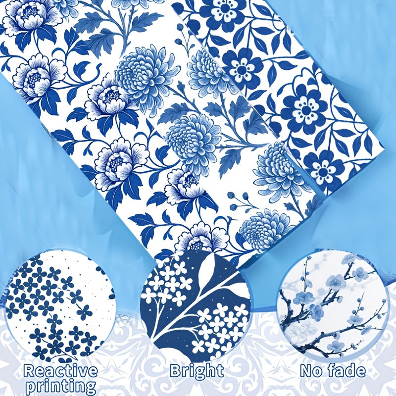 Lot de 40 bandes de tissu à quilter « Jelly Roll » style chinoiserie bleu et blanc - Tissu patchwork à motif floral en porcelaine prédécoupé pour le quilting, la couture et les loisirs créatifs, bandes de tissu en coton de 6,35 cm x 111,76 cm