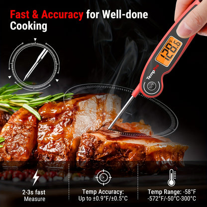 Thermomètre à viande à lecture instantanée avec sonde pliable à détection de mouvement, thermomètre alimentaire numérique pour cuisine, barbecue, fumoir, confiserie et friture, -50°C à 300°C, réponse rapide en 2-3 secondes