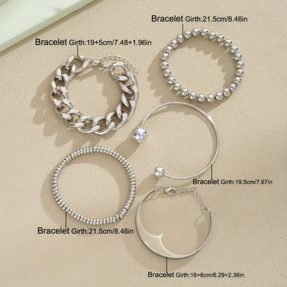 5-Piece Chunky Wide Chain Beaded Bracelet Set for Women – Stackable Layering Fashion Jewelry, Gold & Silver Tones, Perfect for Daily Wear, Dating, Vacation, Parties & Gifts for Girlfriend