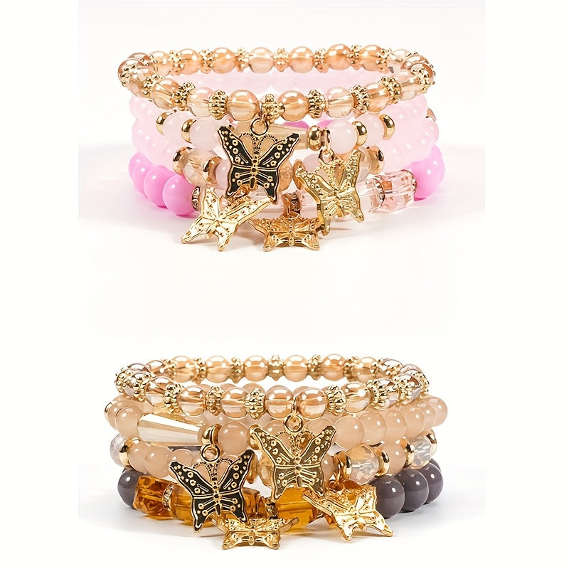 Ensemble de bracelets bohèmes à perles papillon pour femmes – Bracelets élastiques étincelants superposables à breloques, lot de 4, 8 et 16 pièces, cadeau idéal pour femmes élégantes