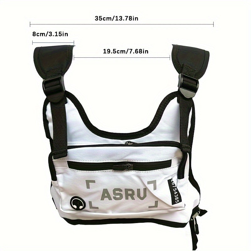 Sac de poitrine réfléchissant pour course à pied, gilet léger et réglable, sac bandoulière pour hommes et femmes – Sac de sport imperméable pour vélo, randonnée, ski avec trou pour écouteurs, noir et blanc