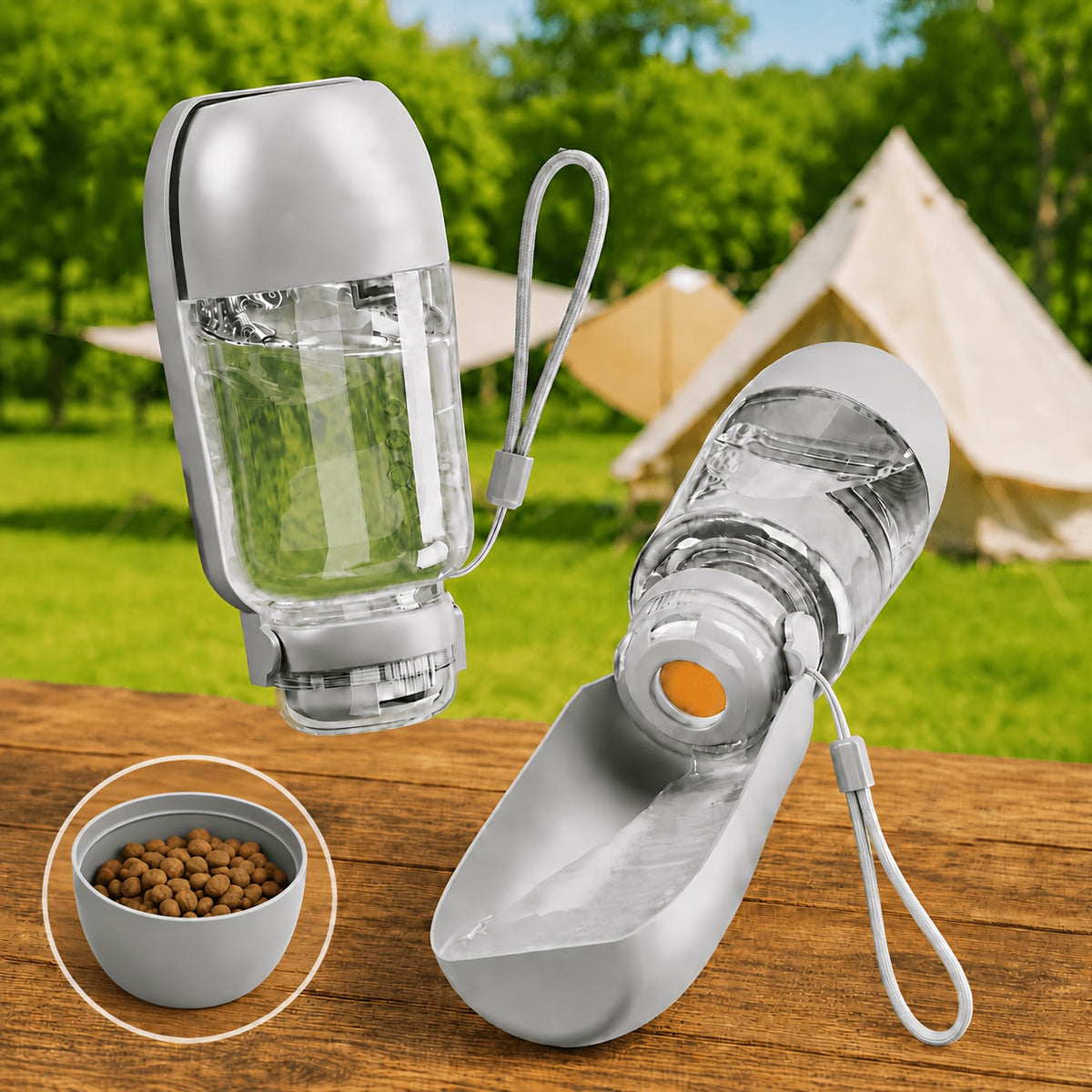 Gourde portable pour chien 2-en-1 avec écuelle - Distributeur d'eau anti-fuite de 520 ml pour animaux, grande capacité pour promenade, randonnée et camping