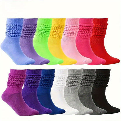 Chaussettes montantes pour femme, lot de 14 paires – Chaussettes douces, épaisses et souples, couleurs unies assorties, chaussettes de sport et de loisirs confortables en toute saison, lavables en machine, coffret cadeau pour Noël et Halloween