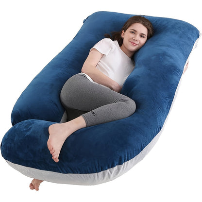 Oreiller de maternité en forme de J, coussin de grossesse corps entier avec taie d'oreiller – soutien du dos, des jambes et du ventre pour un sommeil réparateur, tailles 41" et 60", coloris et tissus variés, idéal comme cadeau de naissance