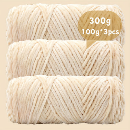 Fil chenille velours, lot de 3 pelotes de 300 g (3 x 100 g), laine douce et épaisse pour tricot et crochet, 47 couleurs, idéal pour débutants, artisanat de luxe pour pulls, écharpes, bonnets, poupées, sacs, amigurumi et projets DIY