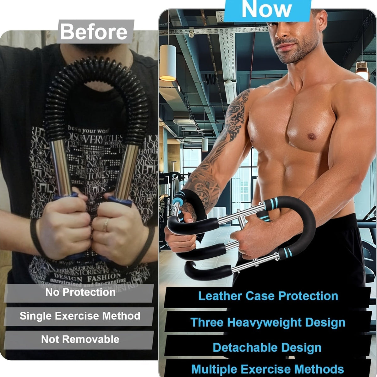 Appareil d'entraînement de la force des bras, extenseur de poitrine, barre à 3 niveaux de résistance réglables, extenseur portable et détachable pour renforcer les avant-bras, appareil de musculation pour le haut du corps à domicile