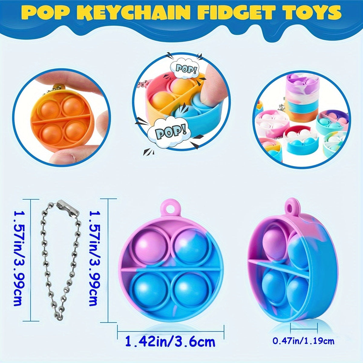 Lot de porte-clés sensoriels anti-stress pour enfants - 24 / 50 / 90 pièces, porte-clés multicolores avec attache, cadeaux d'invités, prix pour anniversaires, récompenses scolaires et surprises pour sacs de friandises d'Halloween
