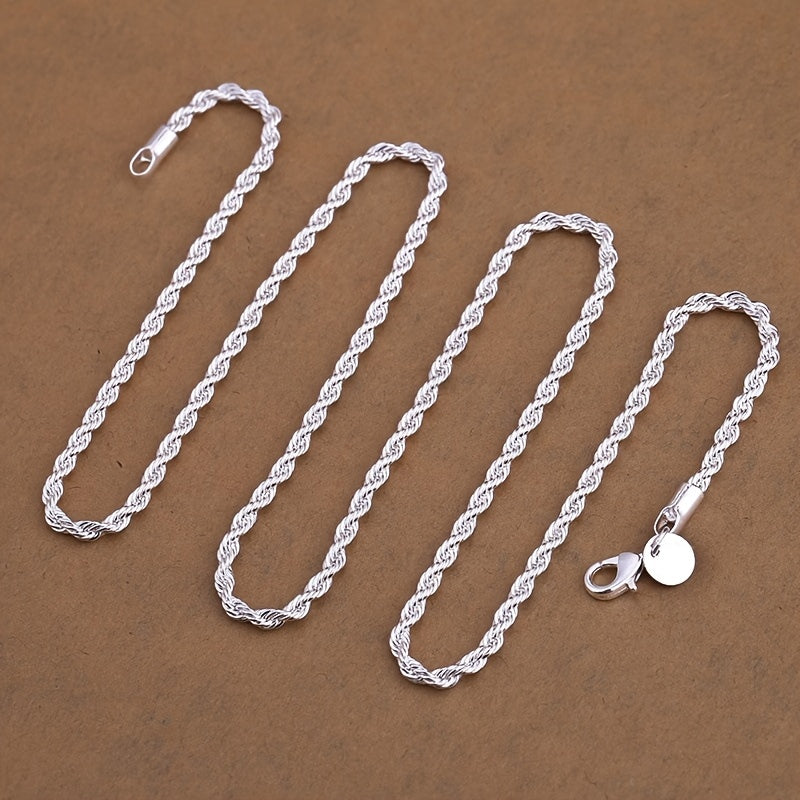 Collier chaîne torsadée plaqué argent 925, style tribal simple en acier inoxydable, unisexe, 18-30 pouces - Bijou pour hommes et femmes, idéal au quotidien ou pour les fêtes, cadeau pour la Saint-Valentin, toutes saisons