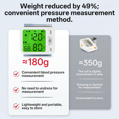 Tensiomètre au poignet numérique automatique – Grand écran LCD, fréquence cardiaque, détection de l'arythmie, portable pour usage domestique, seniors et adultes