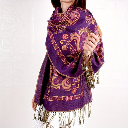 Écharpe châle en jacquard cachemire à motif cachemire avec franges pour femme, style bohème ethnique, accessoire doux et chaud pour le voyage, les festivals ou le quotidien, 8 couleurs