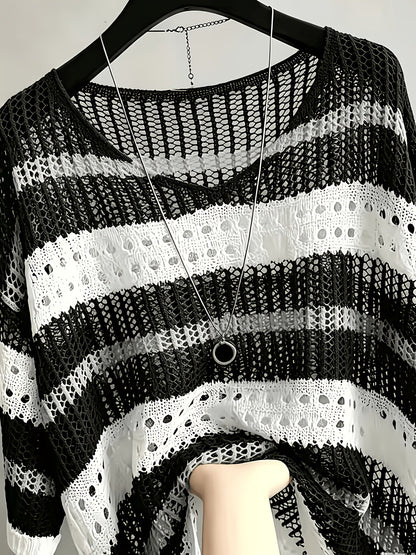 Cache-maillot de plage ajouré à manches mi-longues pour femme, élégante tunique ample style bohème pour vacances d'été, violet clair, blanc, cyan, noir, S M L XL