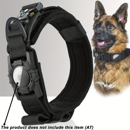 Collier tactique pour chien avec support GPS - Collier robuste en nylon de style militaire pour toutes les races, collier de dressage ajustable et sécurisé, 5 couleurs et 4 tailles (M/L/XL) pour chiens de grande et moyenne taille