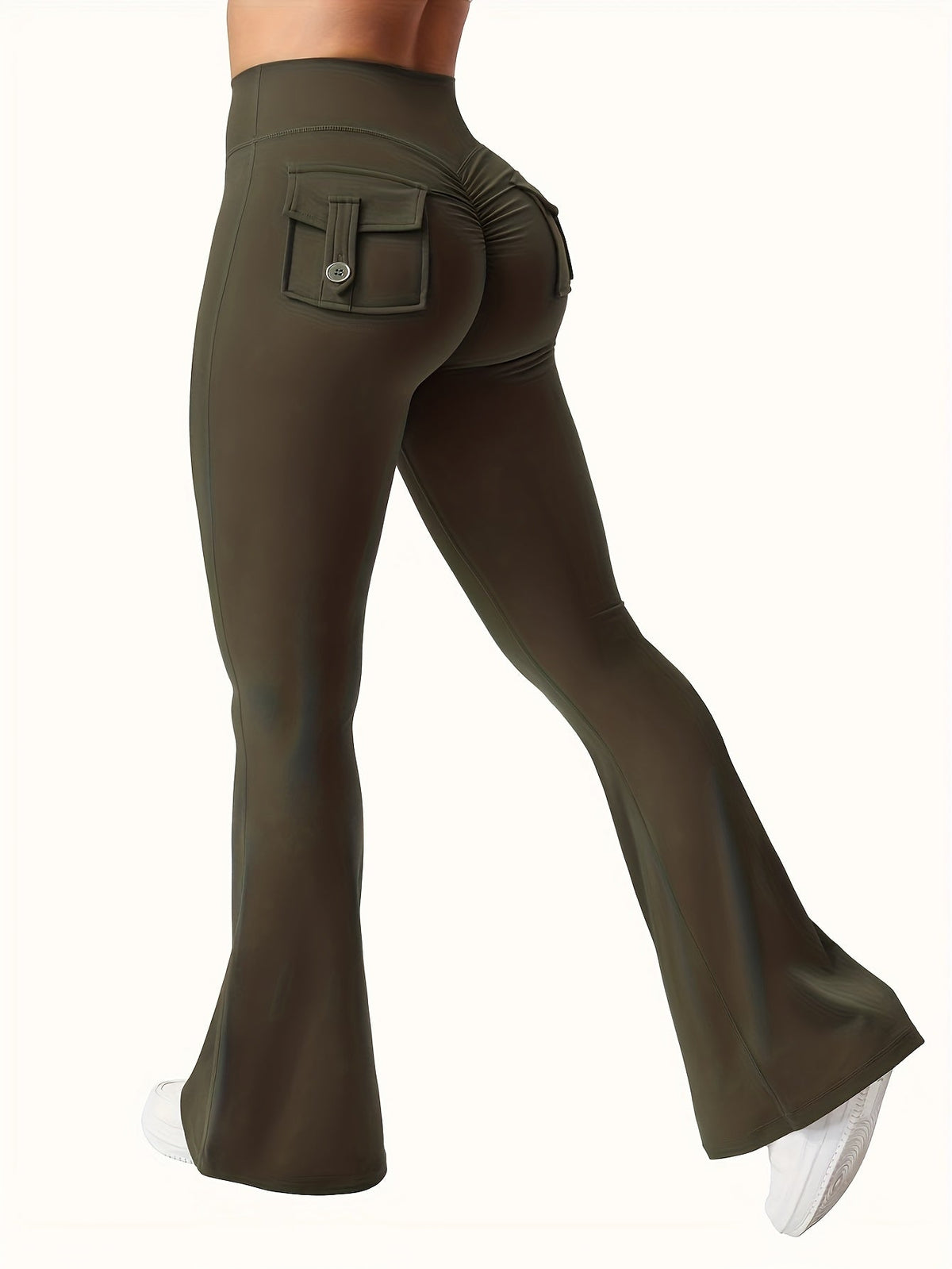 Lot de 3 pantalons évasés taille haute pour femmes – Leggings cargo de sport décontractés, gainants, galbants et séchage rapide, coupe longue, noir, gris, vert