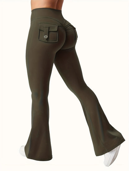 Lot de 3 pantalons évasés taille haute pour femmes – Leggings cargo de sport décontractés, gainants, galbants et séchage rapide, coupe longue, noir, gris, vert