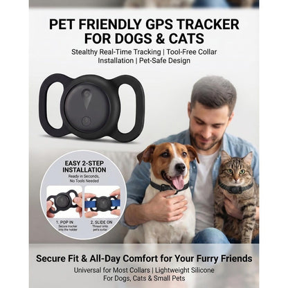 Traceur GPS pour chiens et chats – Sans abonnement, sans carte SIM, localisation en temps réel via l'application Localiser d'iOS, traceur intelligent ultra-fin pour animaux avec support de collier et alertes de zones de sécurité