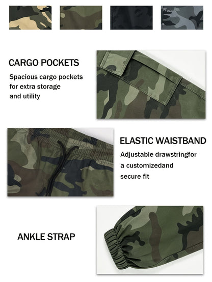 Pantalon cargo camouflage pour femme – Pantalon long décontracté pour la randonnée et le plein air, léger et respirant, multipoches, taille élastique, XS-XXL, camouflage