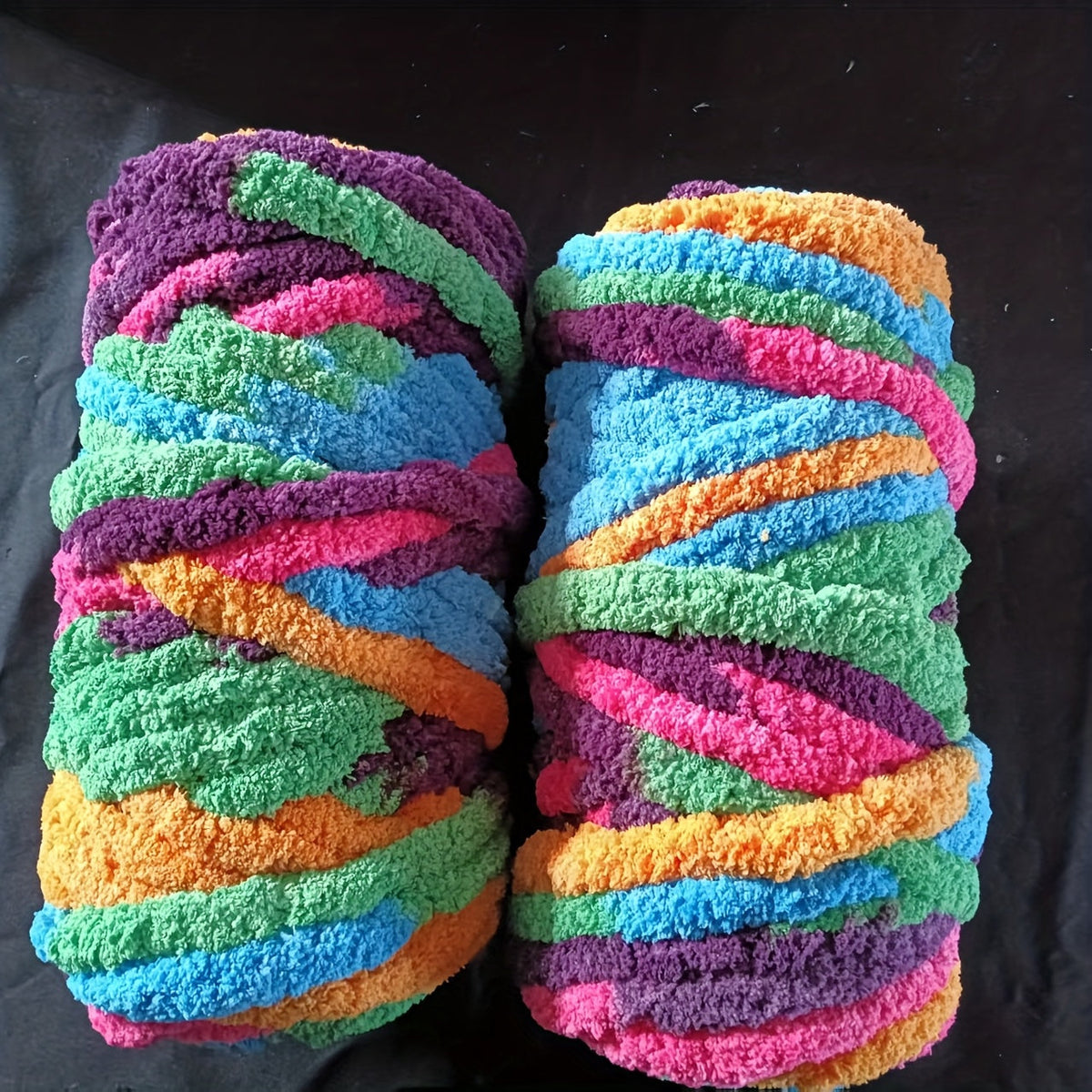 Fil chenille épais, 2 écheveaux de 500 g, laine pour tricot et crochet, rayé multicolore, polyester doux, extra épais, pelucheux, cadeau DIY pour femmes et hommes