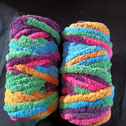 Fil chenille épais, 2 écheveaux de 500 g, laine pour tricot et crochet, rayé multicolore, polyester doux, extra épais, pelucheux, cadeau DIY pour femmes et hommes
