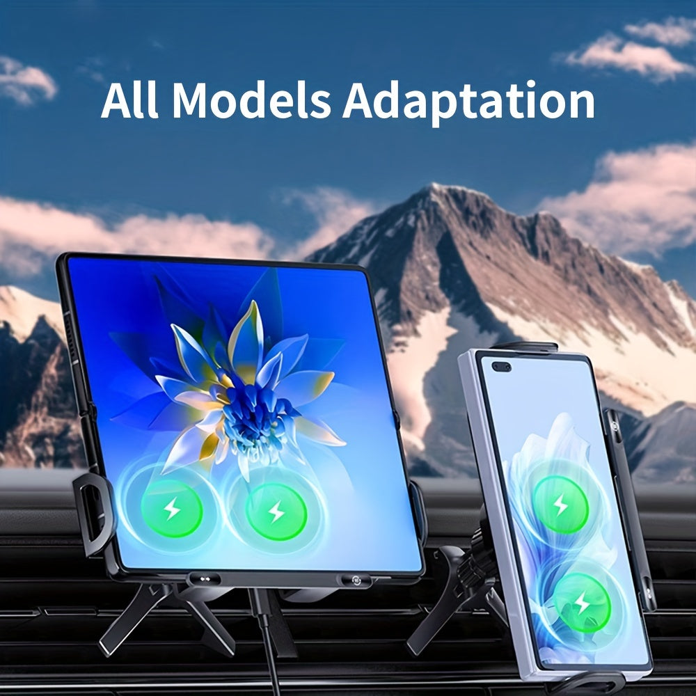 Car Mount with Wireless Fast Charging 15W - Compatible with iPhone 8 to 15 Series, Samsung Galaxy S and Note Series, Fold 5 and Fold 6, Supports Folding Screen Smartphones, USB Powered Dashboard Phone Holder