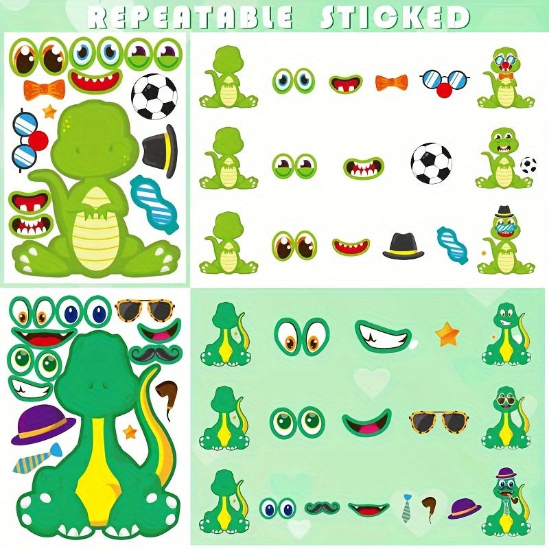18 feuilles d'autocollants « Crée ton dinosaure » pour enfants – Feuilles d'activités créatives DIY, fournitures et cadeaux amusants pour fête d'anniversaire sur le thème des dinosaures, remplissage de pochettes-surprises pour garçons et filles
