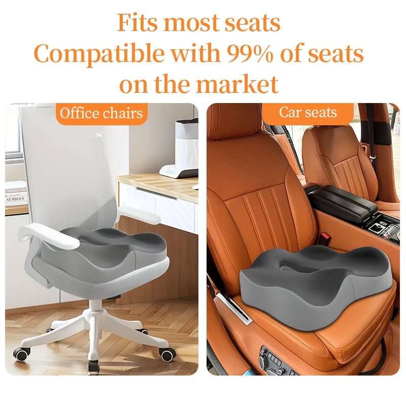 Coussin d'assise ergonomique en mousse à mémoire de forme avec rainure centrale – Soulagement de la pression sur le coccyx, base antidérapante, housse en polyester doux, soutien postural pour chaise de bureau, voiture et maison, blanc/noir