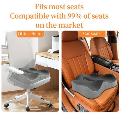 Coussin d'assise ergonomique en mousse à mémoire de forme avec rainure centrale – Soulagement de la pression sur le coccyx, base antidérapante, housse en polyester doux, soutien postural pour chaise de bureau, voiture et maison, blanc/noir