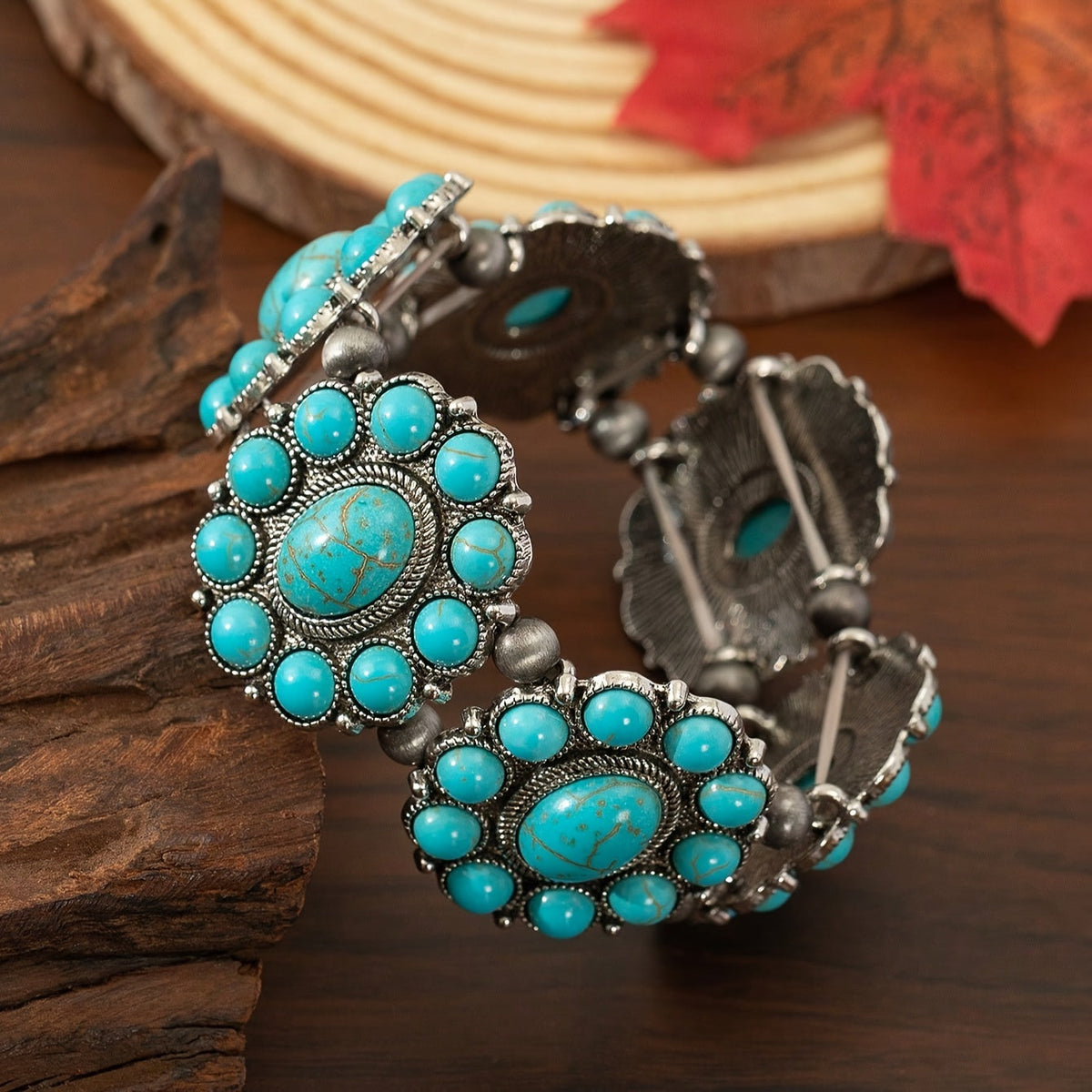 Bracelet élastique perlé turquoise style bohème pour femme – Bracelet vintage élastique en alliage de zinc, bijou décontracté pour tous les jours & cadeau idéal pour elle