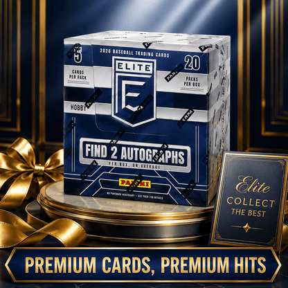 Boîte Hobby Panini Donruss Elite Baseball 2026 – 20 paquets, 2 autographes par boîte, chasse aux Kaboom, cartes memorabilia, légendes et espoirs – Ensemble de collection de cartes de baseball scellé premium