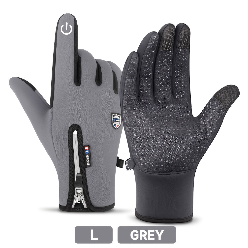 Gants de sport d'hiver coupe-vent et imperméables avec écran tactile et adhérence antidérapante – Gants chauds pour le cyclisme et le ski pour hommes et femmes, 100 % polyester, fermeture éclair, tailles M-XL