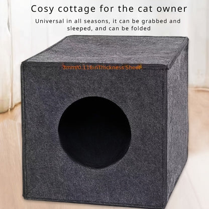 Panier pour chat carré en feutre, pliable et lavable en machine – Maison pour chat semi-fermée de 3 mm d'épaisseur, ne s'affaisse pas, grotte pour chat toutes saisons pour dormir et jouer, 33 x 37 x 33 cm, gris foncé et gris clair