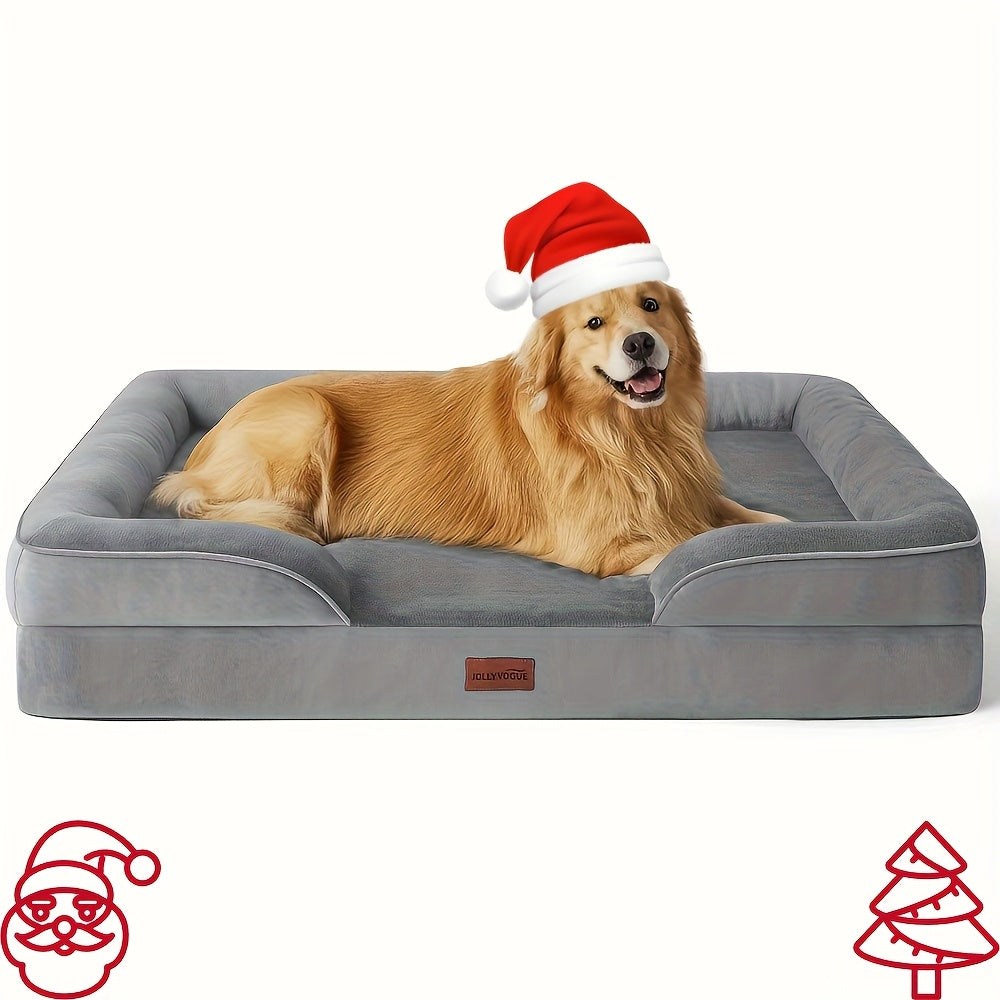 Canapé-lit pour chien extra large, 100 % mousse de soutien, traversin sur 4 côtés, housse amovible et lavable, fond antidérapant, soutien articulaire, lit pour animal de compagnie doux et chaud, gris, M L XL XXL, toutes races