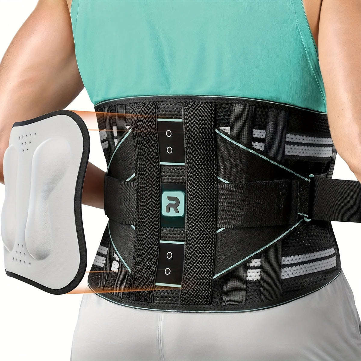 Ceinture lombaire de soutien avec coussin de massage, ceinture respirante pour le bas du dos pour hommes et femmes – Ceinture réglable pour soulagement de la douleur au travail, au port de charges et en voiture (Orange et bleu, S-XXL)