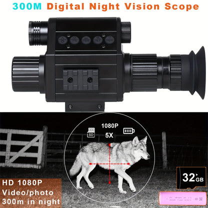 Lunette de vision nocturne numérique pour la chasse – Monoculaire infrarouge, zoom 5x, enregistrement vidéo HD 1080p, carte TF 32 Go et batterie 2600 mAh, réticule intégré pour la chasse, le camping et l'aventure en pleine nature