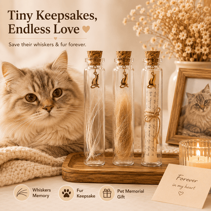 Ensemble de bocaux souvenirs pour poils d'animaux, 2 pièces – Flacons de mémoire en verre avec breloque chat dorée pour poils, moustaches et petits mots, cadeau de commémoration pour amoureux des chiens et chats