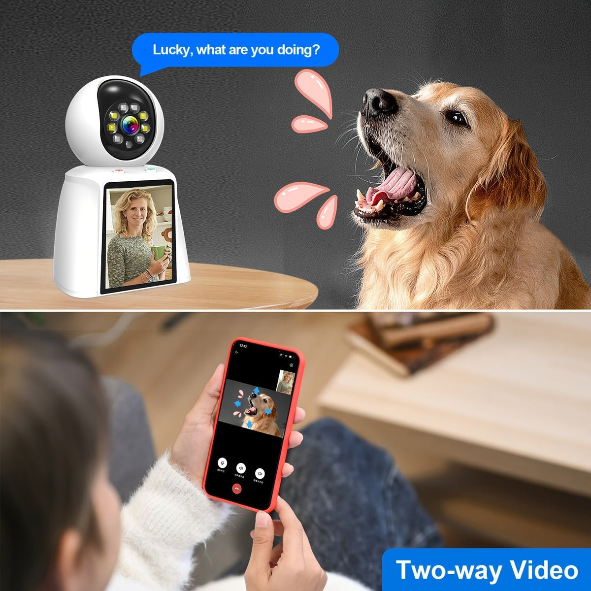 Caméra intérieure WiFi PTZ avec écran intégré de 3 pouces, appel vidéo HD 3MP, audio bidirectionnel, vision nocturne couleur, détection par IA, moniteur pour animaux, bébé et personnes âgées, caméra de sécurité domestique avec contrôle par application